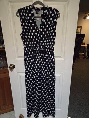 Robert Louis Navy Blue and White Polka Dot Draw String Dress
